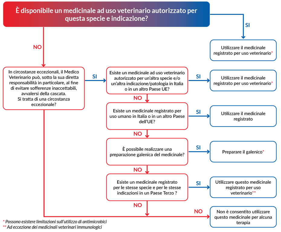 schema riassuntivo della cascata prescrittiva del medicinale veterinario